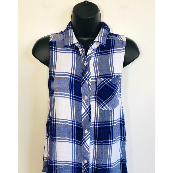 Rails Plaid Flannel Shirt Jordyn Sleeveless Tunic Blue Button Down, S - Picture 4 of 9